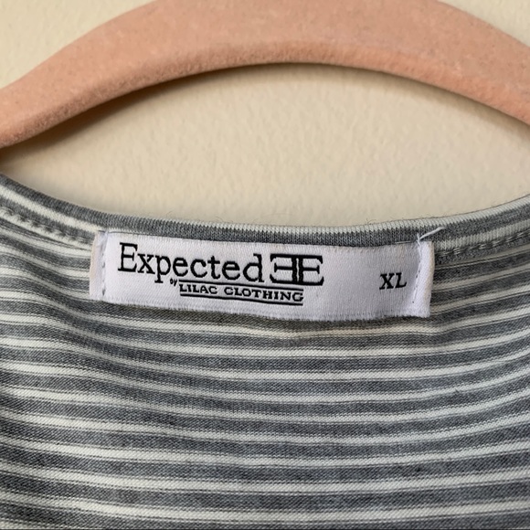 Expected Maternity Maxi Dress Stripes Gray Yellow V Neck Tie Waist Size XL - Picture 5 of 10